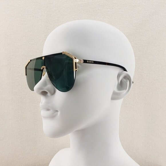 Gucci GG0584 Shield Sunglasses Gold Havana Green OS - Picture 13 of 16